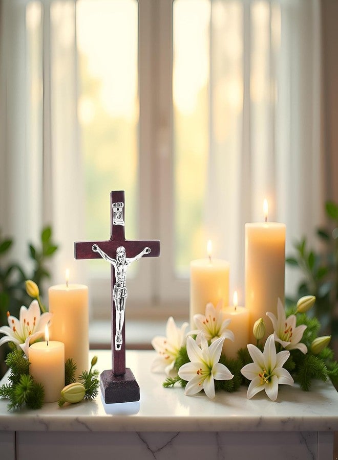 Essivox Wooden Cross Crucifix with Stand, Religious Christian Wall and Table Decor, Catholic Church Home Prayer Ornament - Image 5